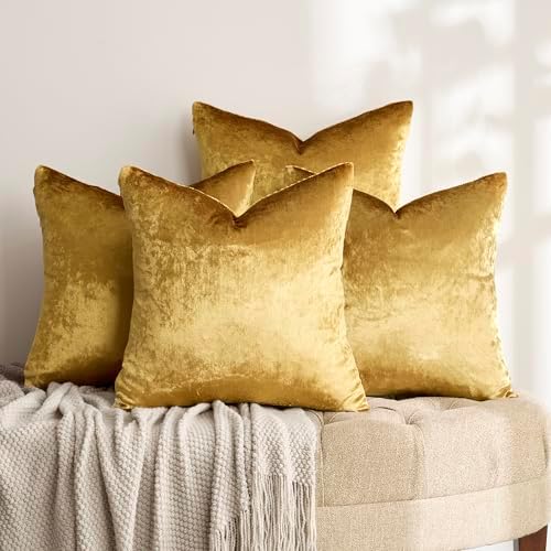 GIGIZAZA Pack of 4 Gold Decorative Velvet Pillow Covers 16x16 - Image 2