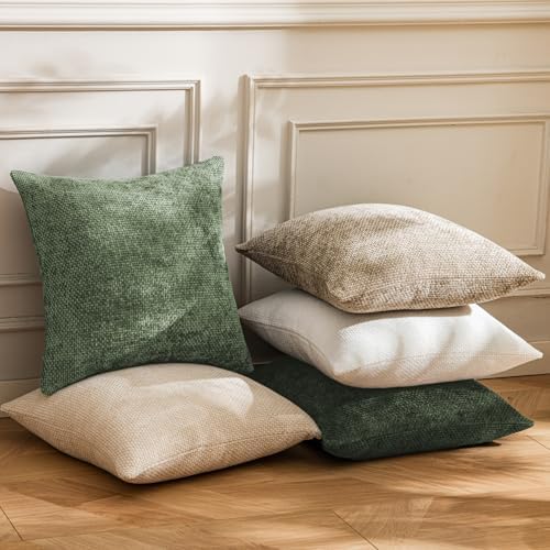 a moment Moss Green Chenille Throw Pillow Covers 16x16 Inch Pack of 2 Modern - Image 5
