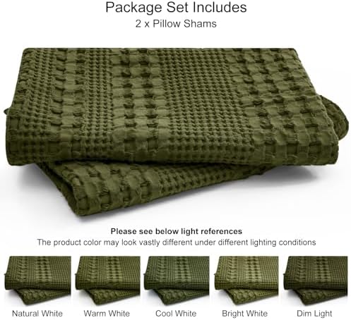 PHF 100% Cotton Waffle Pillow Shams Standard Size, 2 Pack 20" x 26" Soft - Image 5