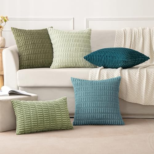 MIULEE Corduroy Decorative Throw Pillow Covers 16x16 Coastal Blue Pack of 2 - Image 3