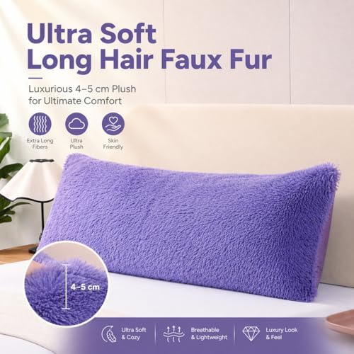 REAFORT Long Hair Faux Fur Body Pillow Cover 21"x54", Hidden Zipper - Image 2