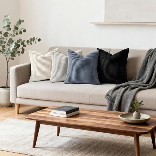 Mecatny Corduroy Decorative Throw Pillow Covers 26x26 Set of 2 Black - Image 5