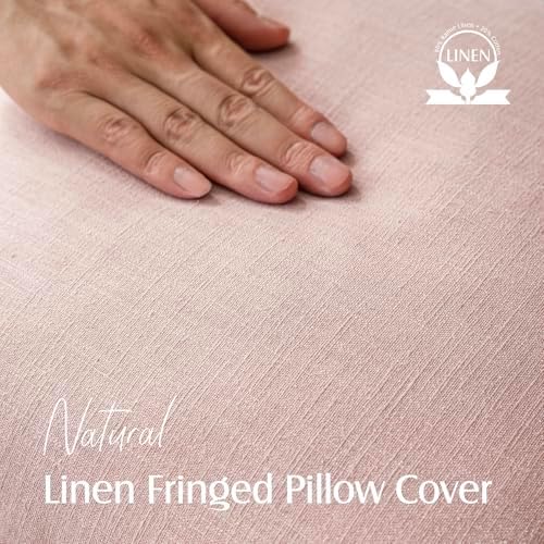 Foindtower Decorative Linen Fringe Throw Pillow Covers 18×18 Light Pink - Image 2