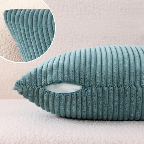 Mecatny Corduroy Decorative Throw Pillow Covers 12x20 Set of 2 Teal - Image 5
