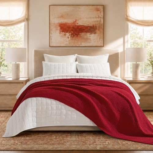 EVERGRACEHOME Chunky Chenille Knit Throw Blanket, 90 x 90, Classic Red by EVERGRACE