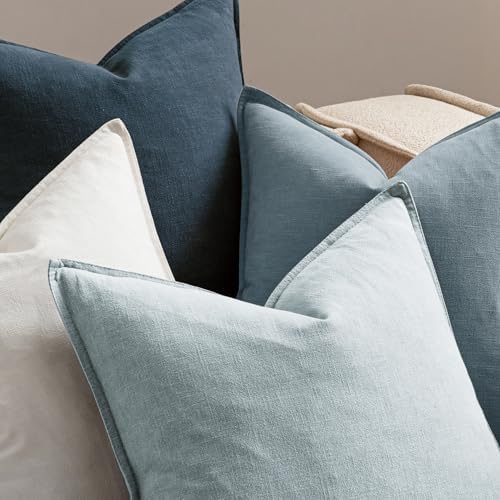 MIULEE Blue Boho Linen Decorative Pillow Covers 20x20 Inch Pack of 4 - Image 6