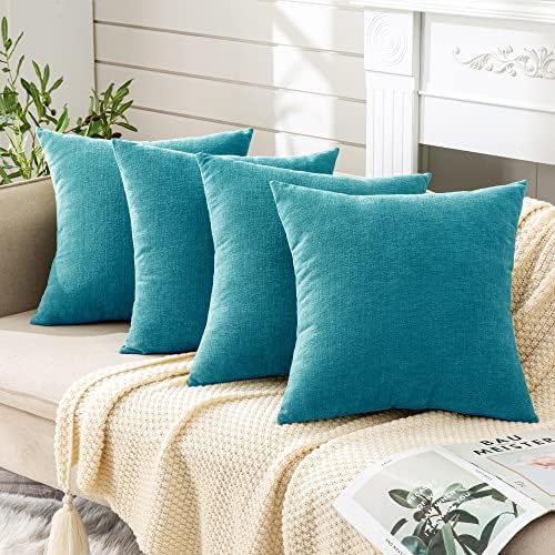 GAWAMAY Teal Chenille Throw Pillow Covers 18x18 Set of 4 by GAWAMAY