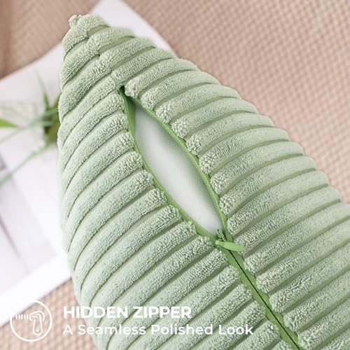Mecatny Corduroy Decorative Throw Pillow Covers 18x18 Set of 2 Sage Green - Image 4