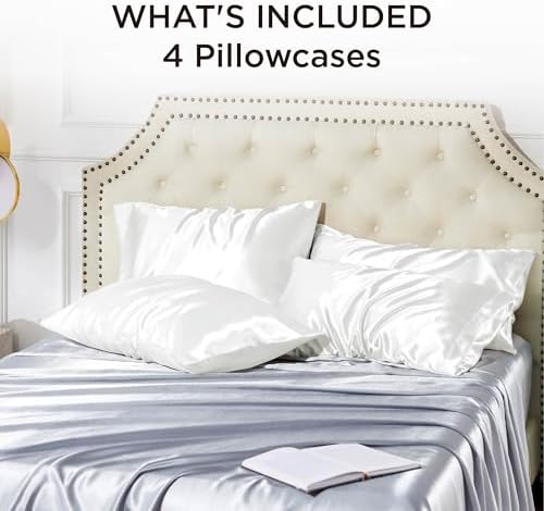 Bedsure Satin Pillowcases Queen Set of 4, Similar to Silk Pillowcases White - Image 5