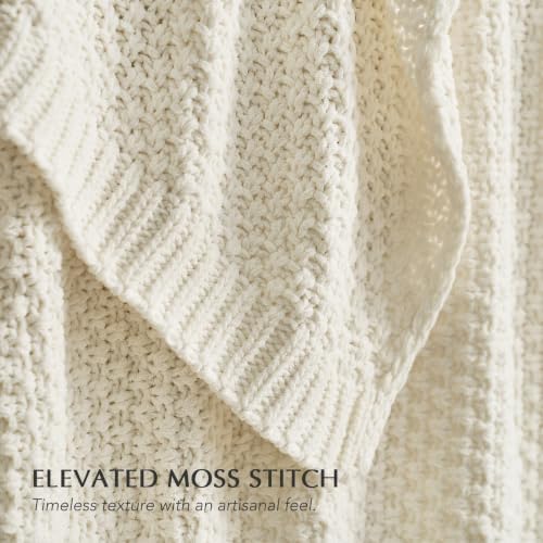 EVERGRACEHOME Chunky Chenille Knit Throw Blanket, 90 x 90, Ivory White - Image 2