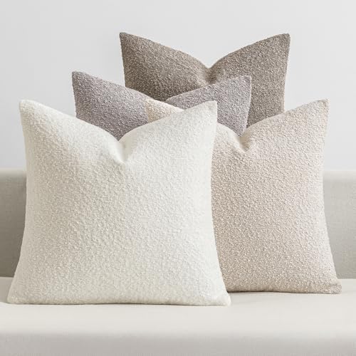 MIULEE Decorative Boucle Throw Pillow Covers 20x20 Inch Neutral Set of 4 by MIULEE