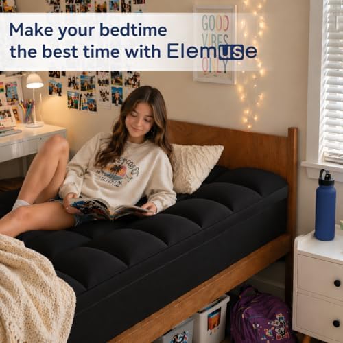 ELEMUSE Twin Black Mattress Topper, Thick Pillow Top Mattress Pad Cover - Image 5