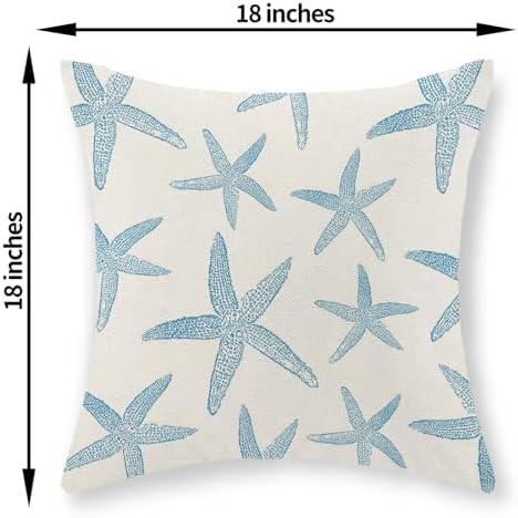 Blue Starfish Pillow Covers 18x18 Set of 2 Coastal Throw Pillows Spring Summer - Image 6