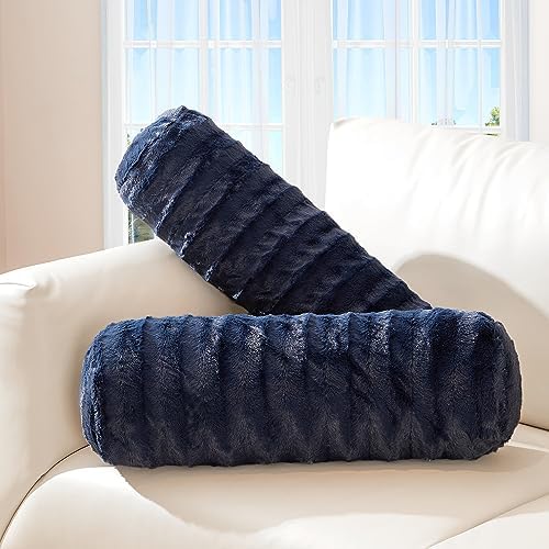 Cheer Collection Faux Fur Bolster Pillows – Soft Decorative Cylinder Pillows by CheerCollection