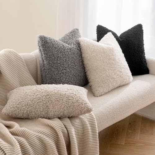 MIULEE Decorative Faux Fur Pillow Covers Sherpa 18x18 Black - Image 3