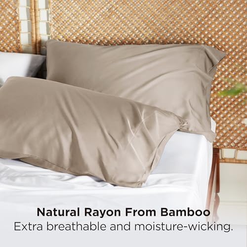 Bedsure Simply Taupe Pillow Cases Queen Set of 2, Rayon Derived from Bamboo - Image 3