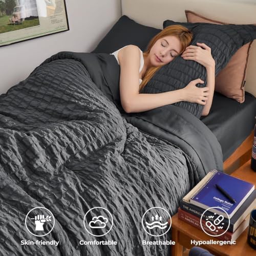 HYMOKEGE Twin XL Comforter Set Seersucker 5 Pieces, All Season Luxury Bed in a - Image 2