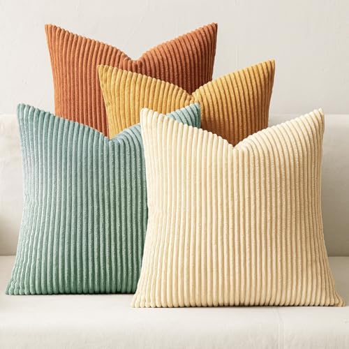 MIULEE Soft Corduroy Decorative Throw Pillow Covers Orange Teal 20x20 by MIULEE