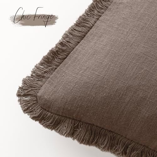 Foindtower Boho Linen Fringe Lumbar Throw Pillow Covers 12×24 Light Coffee - Image 3