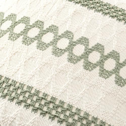 MIULEE Set of 2 Sage Green Boho Decorative Lumbar Pillow Covers 12x20 Inch - Image 4