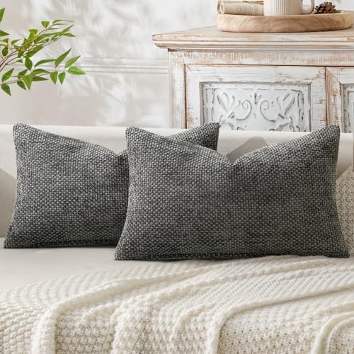 MIULEE Decorative Lumbar Throw Pillow Covers 12x20 Inch Dark Gray 2 Pack by MIULEE