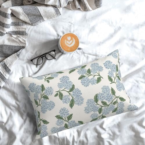 AEIOAE Spring Green Blue Hydrangea Flower Pillow Covers 12x20 Set of 2 - Image 3
