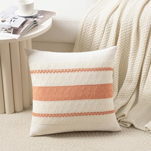 Fancy Homi Set of 2 Boho Coral Euro Decorative Throw Pillow Cover 26x26 Inch - Image 2
