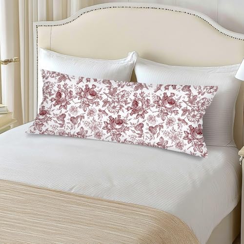 Red and White Porcelain Floral Lumbar Pillow Cover 14x36 Long Body Pillow Covers - Image 4
