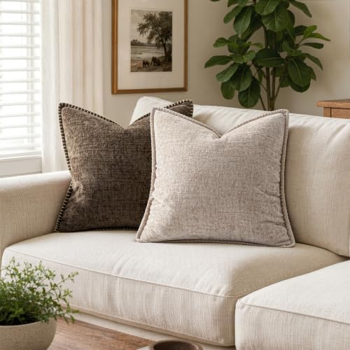MIULEE Decorative Couch Throw Pillow Covers 20x20 Inch Taupe 2 Pack - Image 4