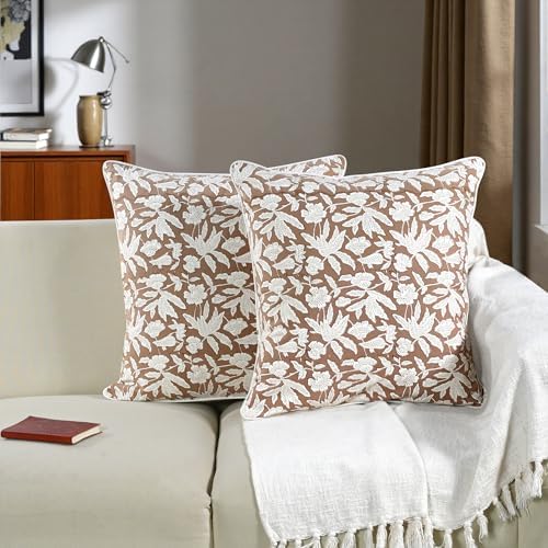 Ridhi Block Print Oak Brown Cotton Pillow Cover 16" x 16" Set of 2 - Image 4