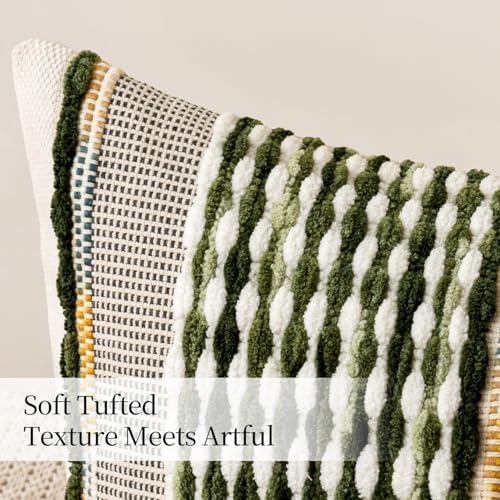 ANRODUO Boho Decorative Pillow Covers Olive Green Stripe 14x36 Pack of 1 - Image 6