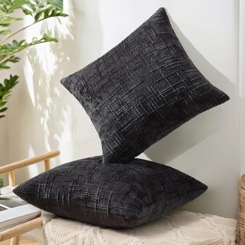 decorUhome Textured Chenille Throw Pillow Covers 24x24 Set of 2 Black - Image 6
