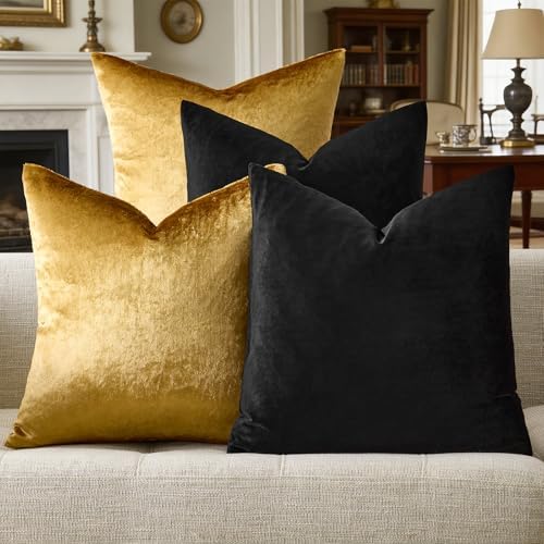 GIGIZAZA Pack of 4 Decorative Velvet Pillow Covers 20x20 Black Gold - Image 6