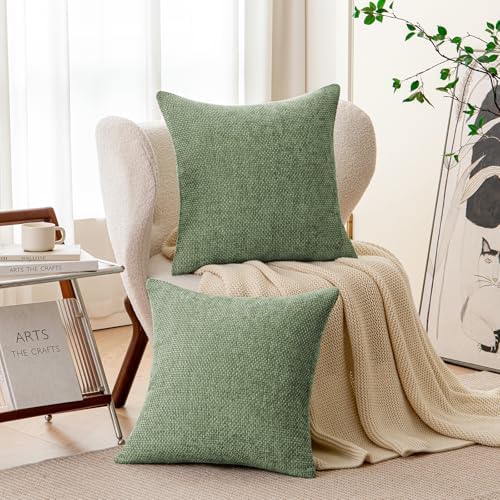 a moment Moss Green Chenille Throw Pillow Covers 24x24 Inch Pack of 2 Modern - Image 2