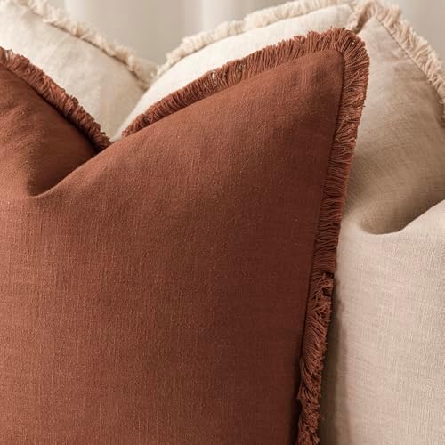 Foindtower Decorative Linen Fringe Throw Pillow Covers 24×24 Rust Orange - Image 5