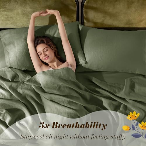 SONORO KATE 100% French Linen Queen Size Sheets Set, Natural Flax Bedding - Image 3