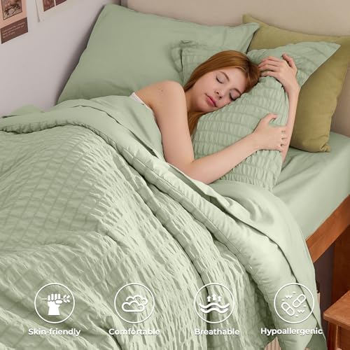 HYMOKEGE Light Green Twin XL Comforter Set Seersucker 5 Pieces, All Season - Image 2