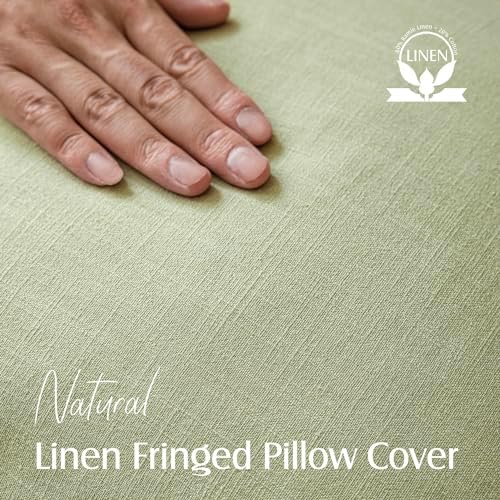Foindtower Decorative Linen Fringe Throw Pillow Covers 20×20 Light Green - Image 2