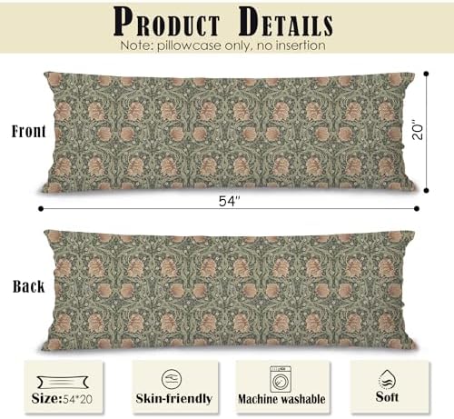 William Morris 20x54 Body Pillow Cover, Floral Room Decor, Botanical Decor - Image 2