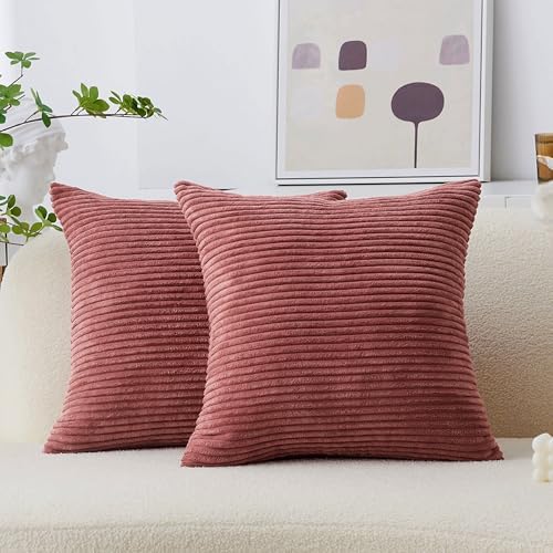 Home Brilliant Pillow Covers 22x22 Soft Cushion Covers Set of 2 Striped Velvet by HomeBrilliant