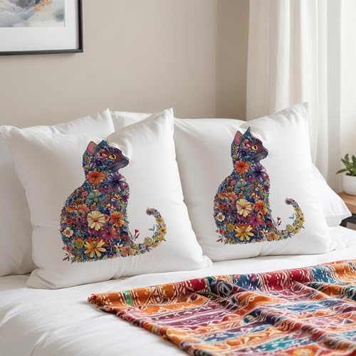 Colorful Floral Cat Pillow Covers 18x18, Gifts - Image 3