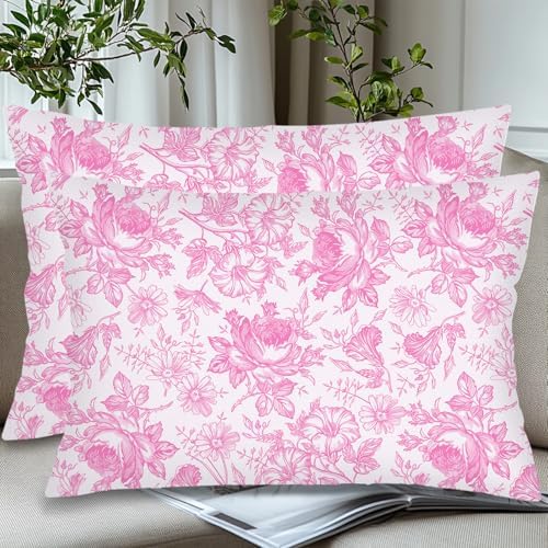 Pink and White Porcelain Floral Throw Pillow Cases Queen Size Set of 2 - Image 3