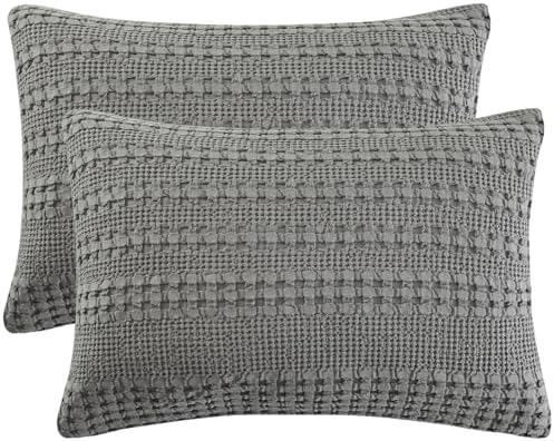 PHF Cotton Waffle Pillow Shams King Size 20" x 36", Dark Grey, No Insert by PHF