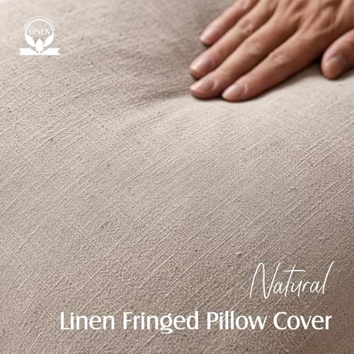 Foindtower Decorative Linen Fringe Throw Pillow Covers 20×20 Natural Linen - Image 2