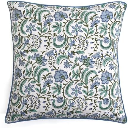 Ridhi Block Print Columbia Blue Pillow Cover 18" x 18" Decorative Couch Pillows - Image 5