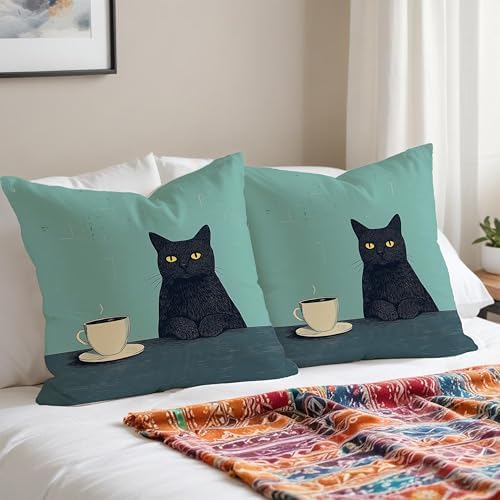 Black Cat Pillow Covers 18x18，Cat Lovers Mom Grandma Gifts - Image 3