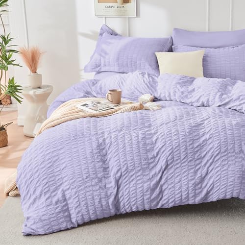 HYMOKEGE Light Purple Queen Comforter Set Seersucker 7 Pieces, All Season - Image 2