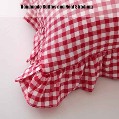 Silnuo Red/White Gingham Ruffle Throw Pillow Covers Set of 2 - Image 5