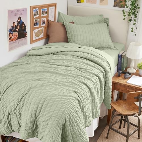 HYMOKEGE Light Green Twin XL Comforter Set Seersucker 5 Pieces, All Season by HYMOKEGE