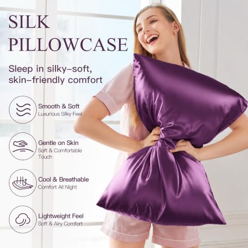 Mulberry Silk Pillow Cases for Hair and Skin, Dark Purple - Image 2